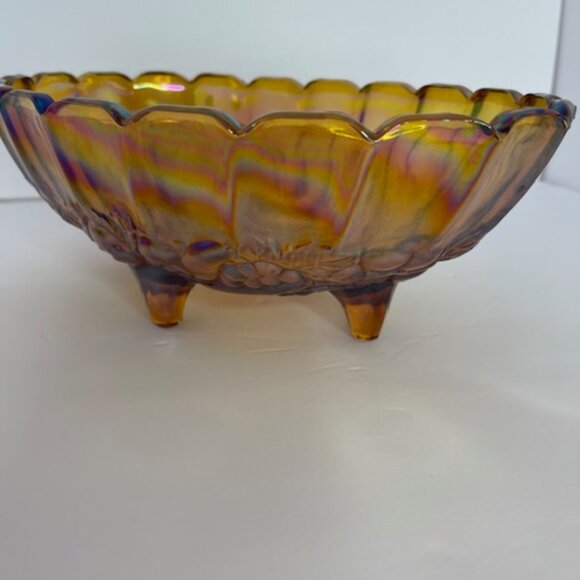 Vintage Indiana Carnival Glass Amber Footed Bowl – 7.75" H x 8.5" W Iridescent D - Picture 8 of 8